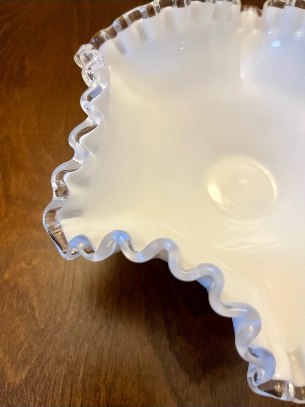 Vintage Fenton Ruffled Pedestal Milk Glass Bowl - Picture 5 of 6